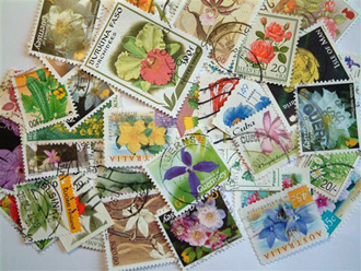 Colourful collection of used postage stamps