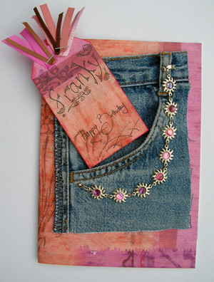 Jeans pocket used on a Birthday Card